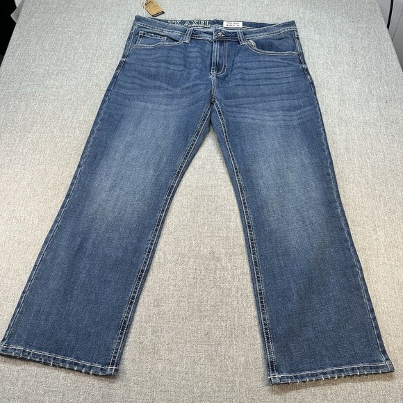 TK Axel Jeans Mens 40x30 Blue Slim Boot Stretch Denim Heavy Stitch‎ NWT - Picture 1 of 10